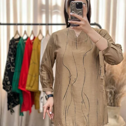 شومیز بابوس چاپی آستین بندی - کد: 1197