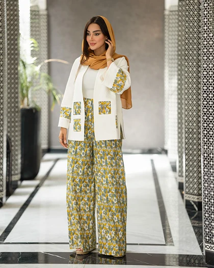 کت و شلوار ژاکارد تیکه دوزی