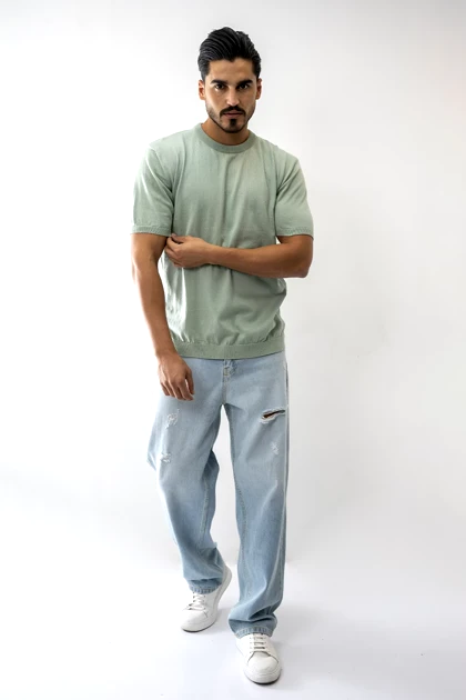 تیشرت آستین کوتاه بافت یقه گرد مردانه