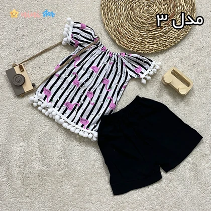 شومیز شلوارک نخی دخترانه 1 تا 3 سال