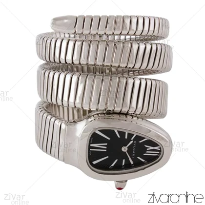 ساعت بولگاری زنانه مدل ماری نقره ای صفحه مشکی 104021