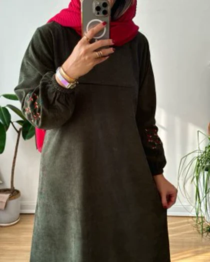 پیراهن مخمل کبریتی گندم