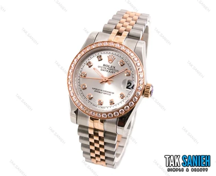 ساعت رولکس زنانه دورنگین دورنگ رزگلد صفحه نقره ای Rolex-1966-L