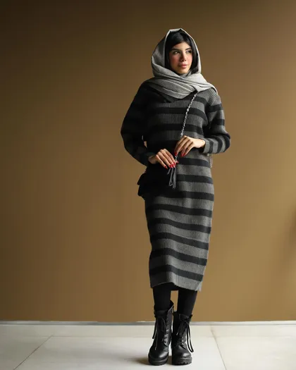 پیراهن بافت راه‌راه beige