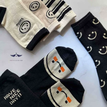 جوراب ساق‌دار سفید و مشکی طرح لبخند مستر ساکس