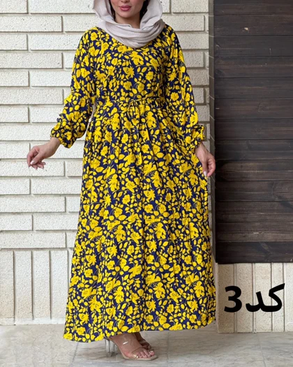 پیراهن نخی طرح گل‌دار #7057