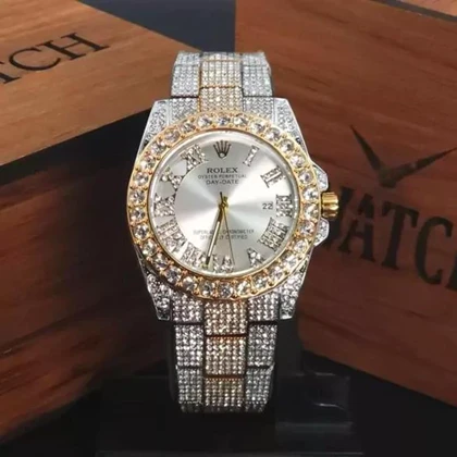 ساعت مچی زنانه رولکس فول نگین تقویم دار