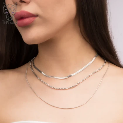 گردنبند سه لاین سیلور چین