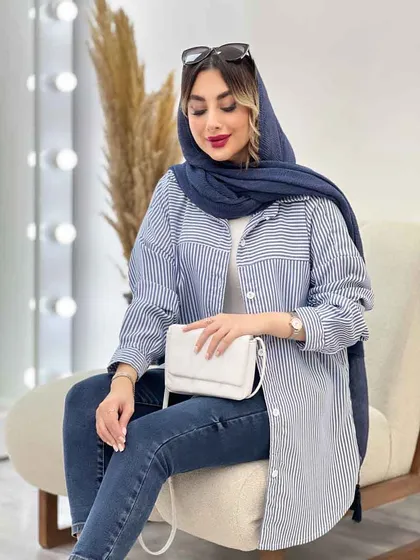 شومیز راه راه برش‌دار