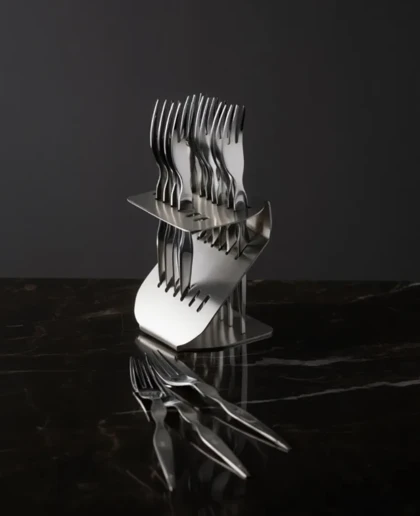 چنگال دسر خوری 12 عددی استند دار نقره ای