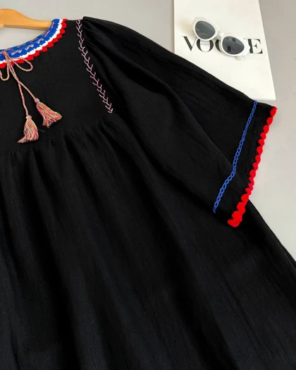 پیراهن مانتویی کنف نخ منگوله‌دار کد 2770