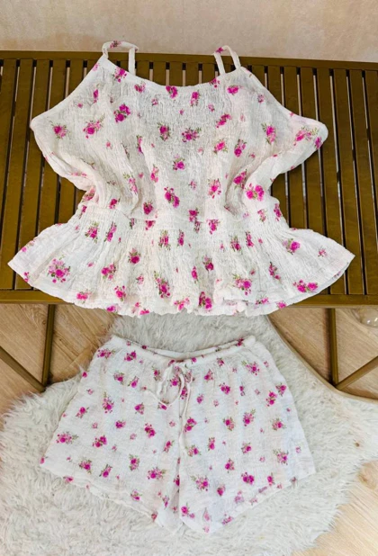 تاپ و شورتک پارچه وارداتی زنانه طرحدار