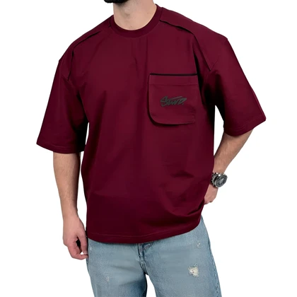 تیشرت آستین کوتاه مردانه جگری جیب‌دار مدل stwd
