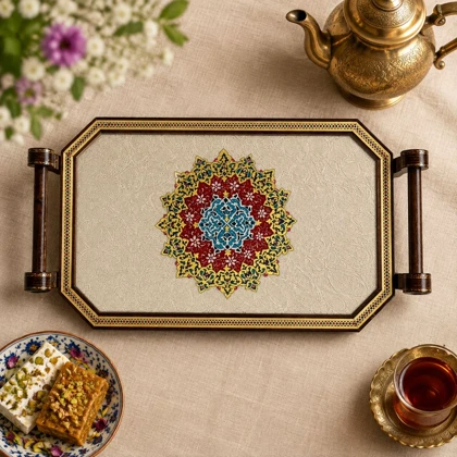 سینی چوبی دور خاتم کار دست کد m0324 گالری ساعت ضرابی