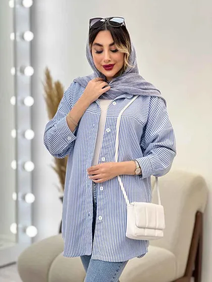 شومیز راه راه برش‌دار
