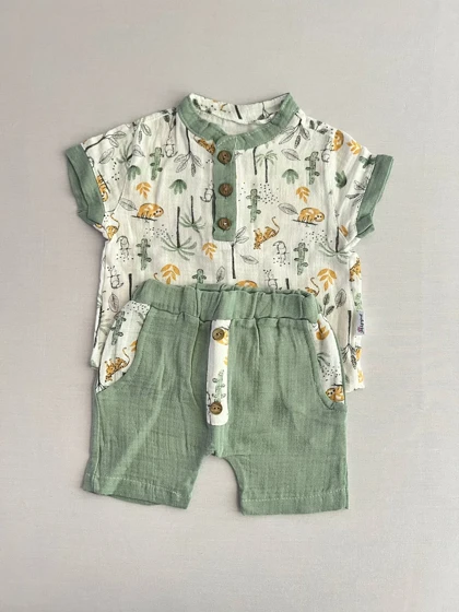 ست بلوز شلوارک کتان نخ ترک 20058