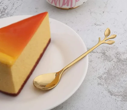 قاشق بلند 6 عددی طلایی طرح برگ