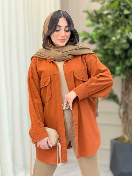 مانتو کتان جیب پاکتی برش‌دار