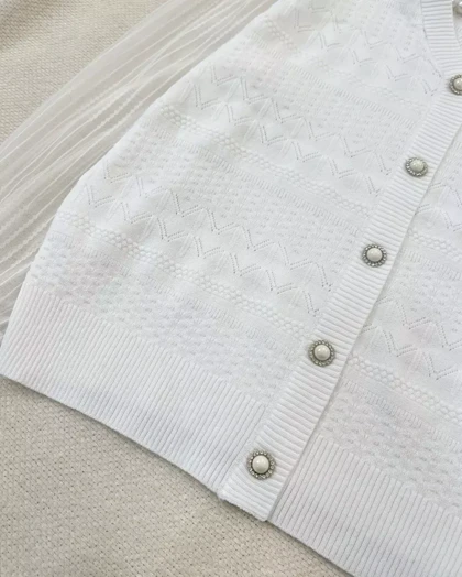 پلیور بافت استین گیپور تک‌رنگ کد 5448