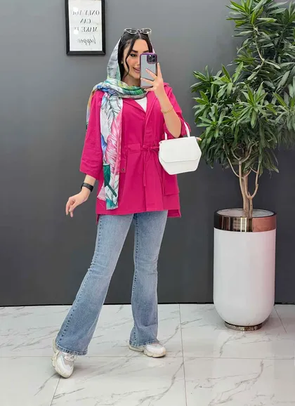 مانتو کمرگت دکمه مخفی