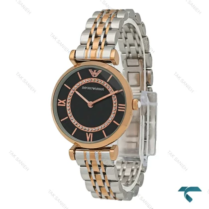 ساعت زنانه امپریو آرمانی دو رنگ رزگلد صفحه مشکی Armani-7996-L