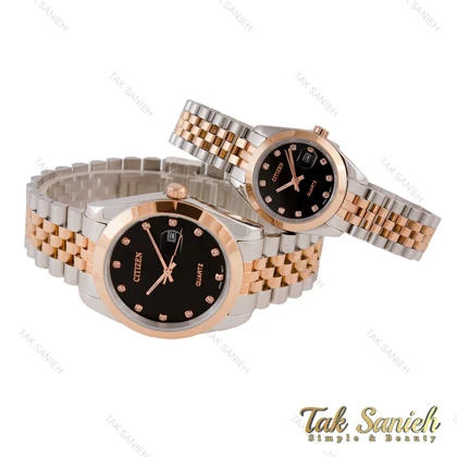 ساعت ست سیتیزن کلاسیک دورنگ رزگلد صفحه مشکی Citizen-5666-S