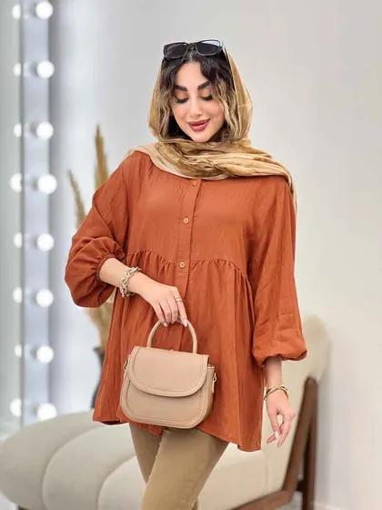 مانتو جلو دکمه کمر چین