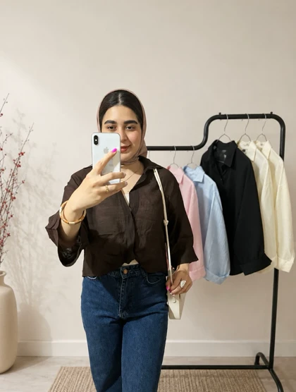شومیز شیشه ای کراپ جلو پیچ