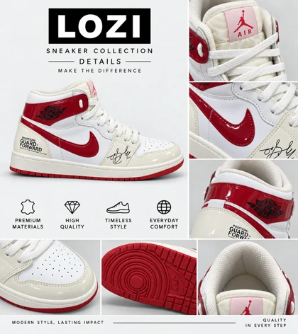 کتانی نایک Air Jordan 1 سفید قرمز مدل 9719 استایل کلاسیک و خیابانی