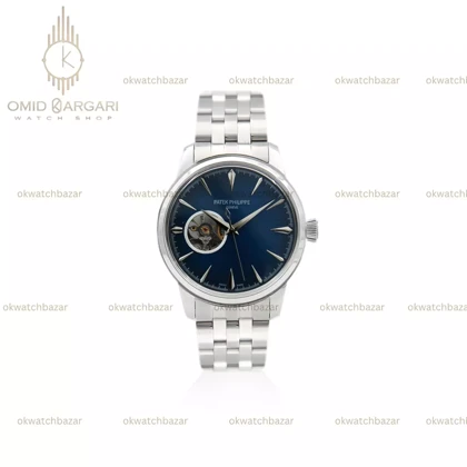 ساعت مچی پتک فیلیپ اوپن هارت بند سیلور صفحه سرمه ای Patek Philippe Tourbillon