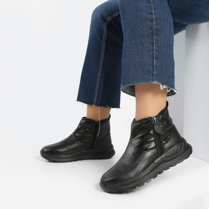 بوت و نیم بوت زنانه و دخترانه مدل بغل زیپ چروک رنگ مشکی کد M773