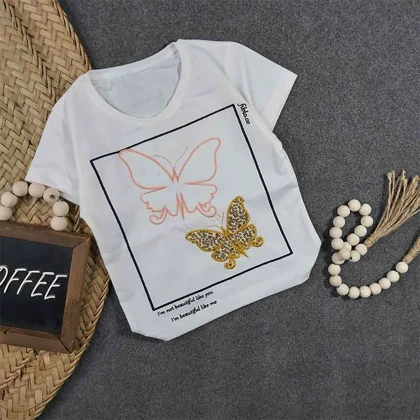 تیشرت سفید دخترانه پروانه