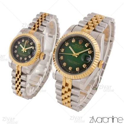 ست ساعت رولکس دیت جاست صفحه سبز ایندکس نگین‌دار 103727