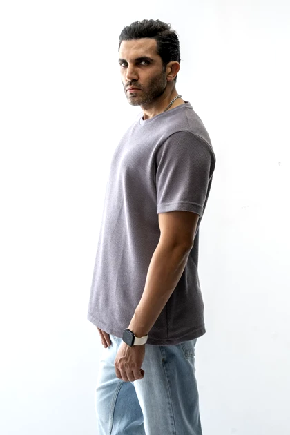 تیشرت آستین کوتاه ژاکارد بیسیک مردانه