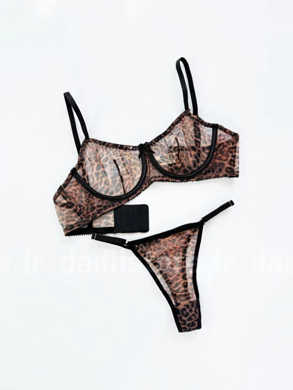 ست شورت و سوتین فنر دار تور پلنگی