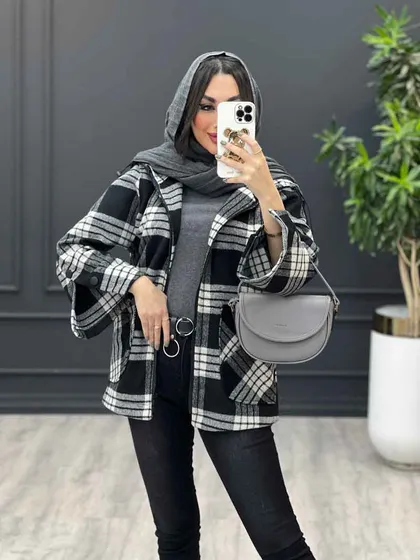 پالتو کلاه دار بغل دو دکمه