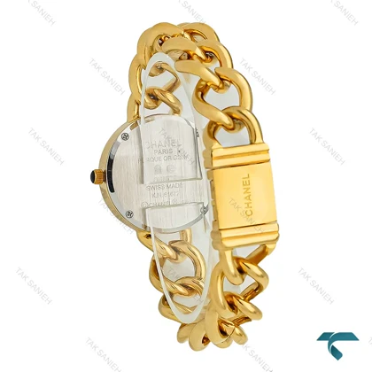 ساعت شنل زنانه بند کارتیری طلایی صفحه مشکی دورنگین Chanel-7959-L