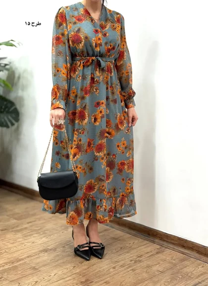 پیراهن بلند حریر آستردار آوا کد 5036