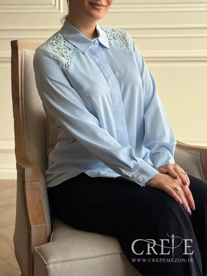 شومیز ساتن سرشانه گیپور