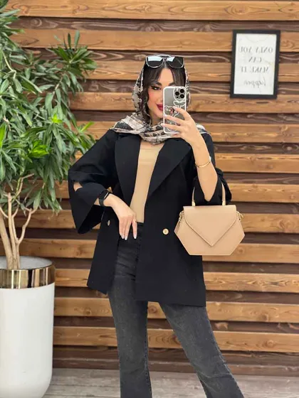 مانتو لینن دو دکمه آستین مثلثی