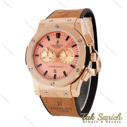 ساعت هابلوت مردانه سه موتوره رزگلد بند چرم قهوه ای Hublot-4893-G