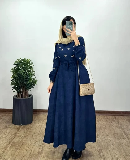 پیراهن مانتویی گلدوزی ثمن