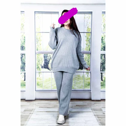 بلوز شلوار ست بافت زنانه لش یقه گرد کد 1195
