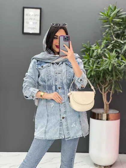 مانتو جین کمرکش چاک‌دار