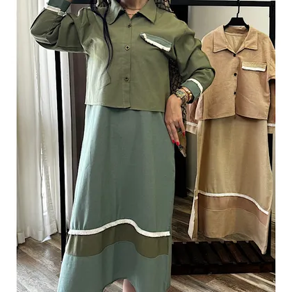 کت و سارافون کفتان لینن ترکیبی ریشدار