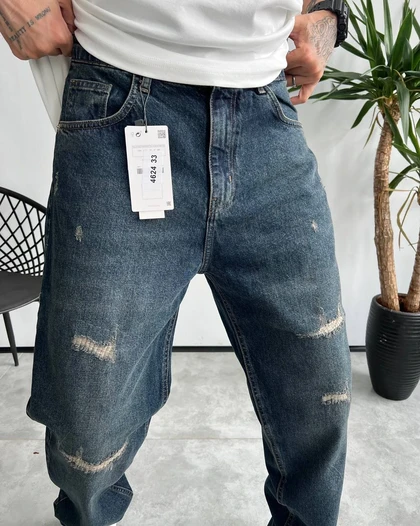 شلوار نیم بگ کثیفشور زاپ‌دار ZARA