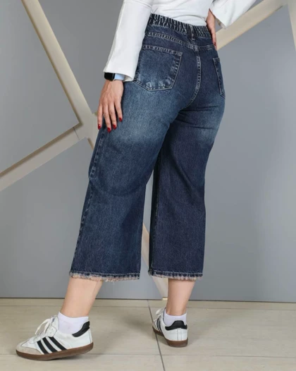شلوار جین واید لگ کلاسیک آبی متوسط زنانه قد 84 سایز 36 تا 46 Classic Wide Leg Medium Blue Jeans کد 8021
