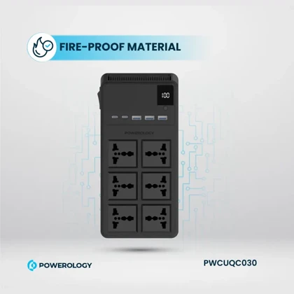 چند راهی برق پاورولوژی مدل PWCUQC030 با 6 سوکت، 5 پورت و کابل شارژ
