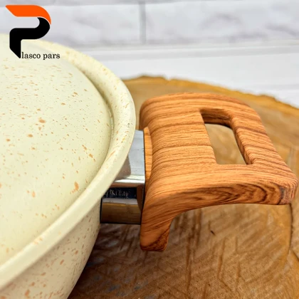 تابه 24 دودسته دسته چوبی گرانیتی کرمی هاناتک