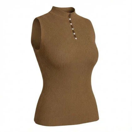 تاپ بافت زنانه مدل نگین‌دار قهوه ای